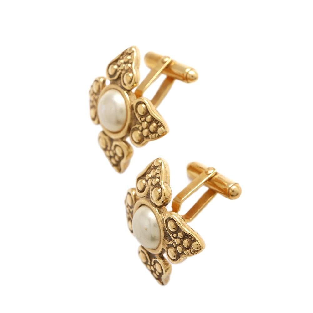 Chanel Faux Pearl Cufflinks Gold Handbag