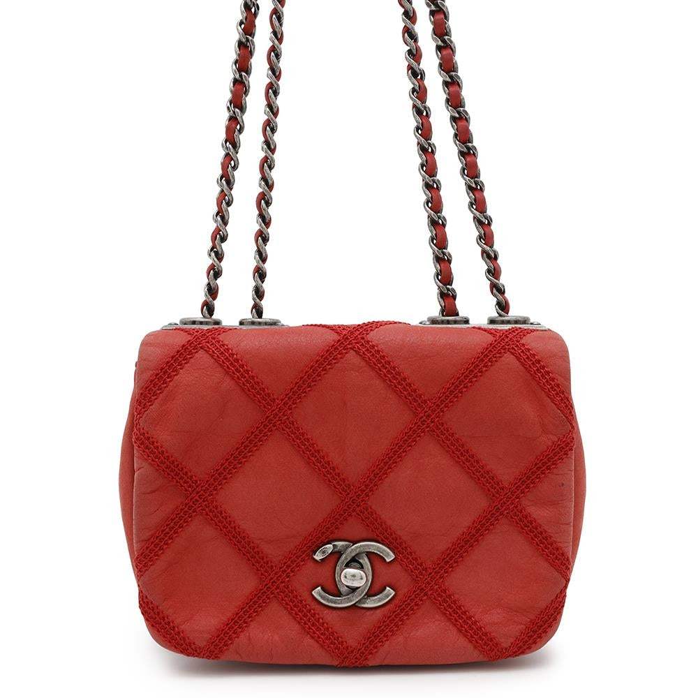 Chanel Matelasse Double Red Leather Shoulder Bag