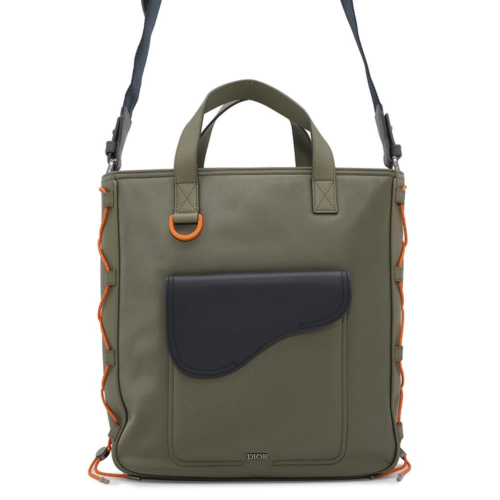 Dior Sacai Collaboration Way Saddle Bag Khaki Adsh Leather Nylon Travel Bag