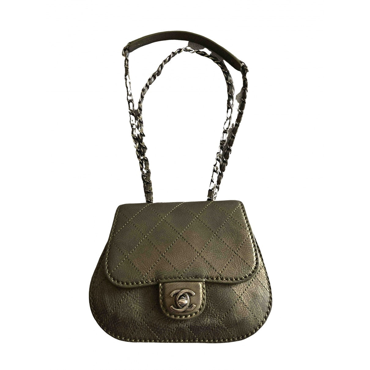 Chanel khaki leather handbag
