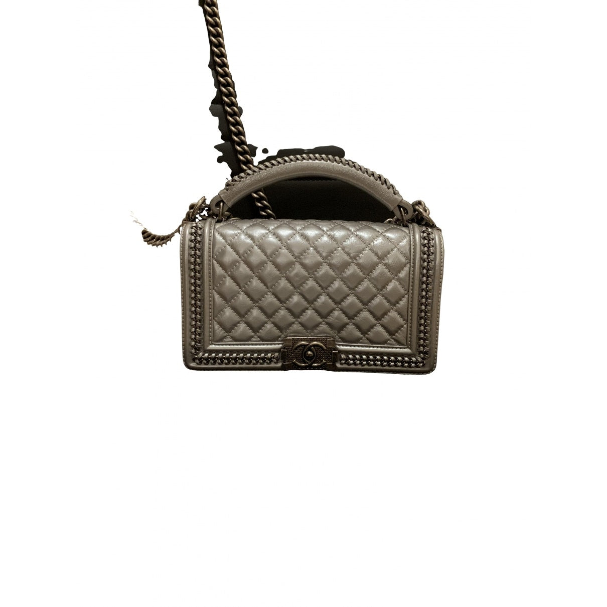 Chanel Boy Silver Leather Handbag