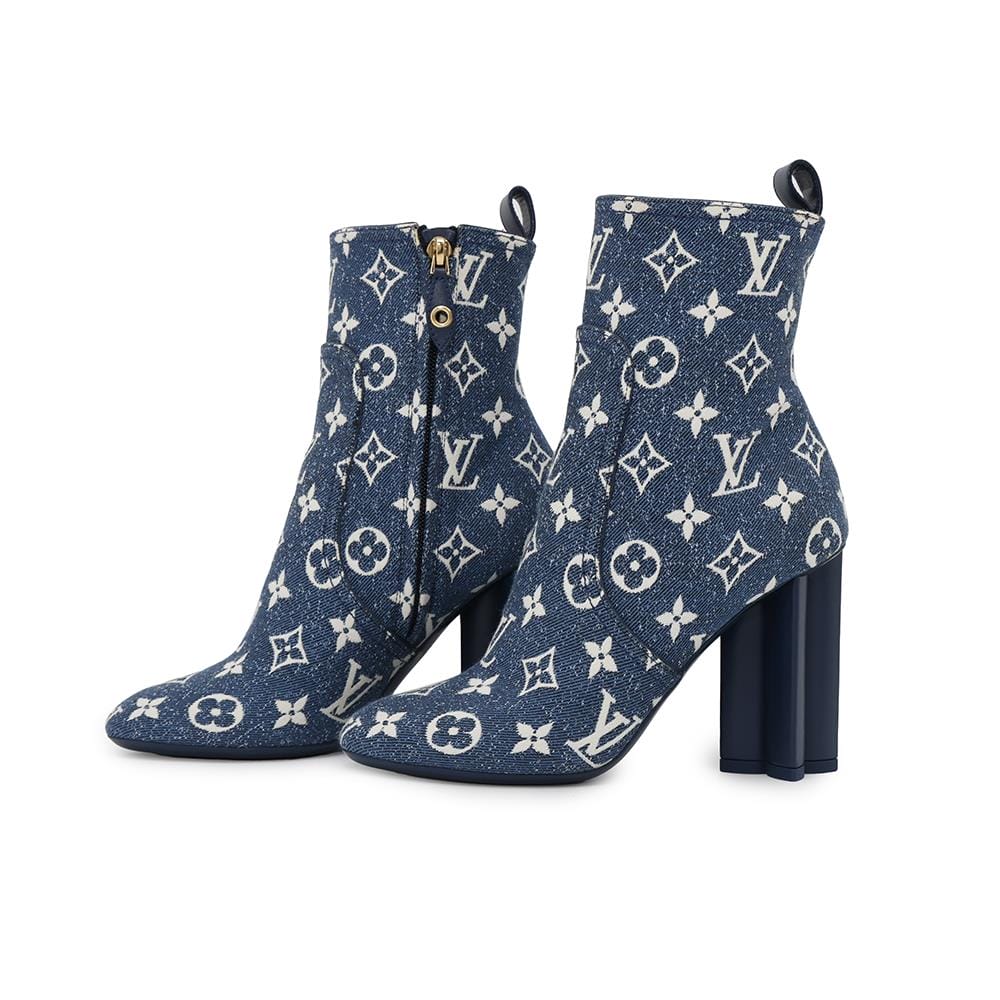 Louis Vuitton Silhouette Line EncreBoots Denim Monogram Blue Shoes