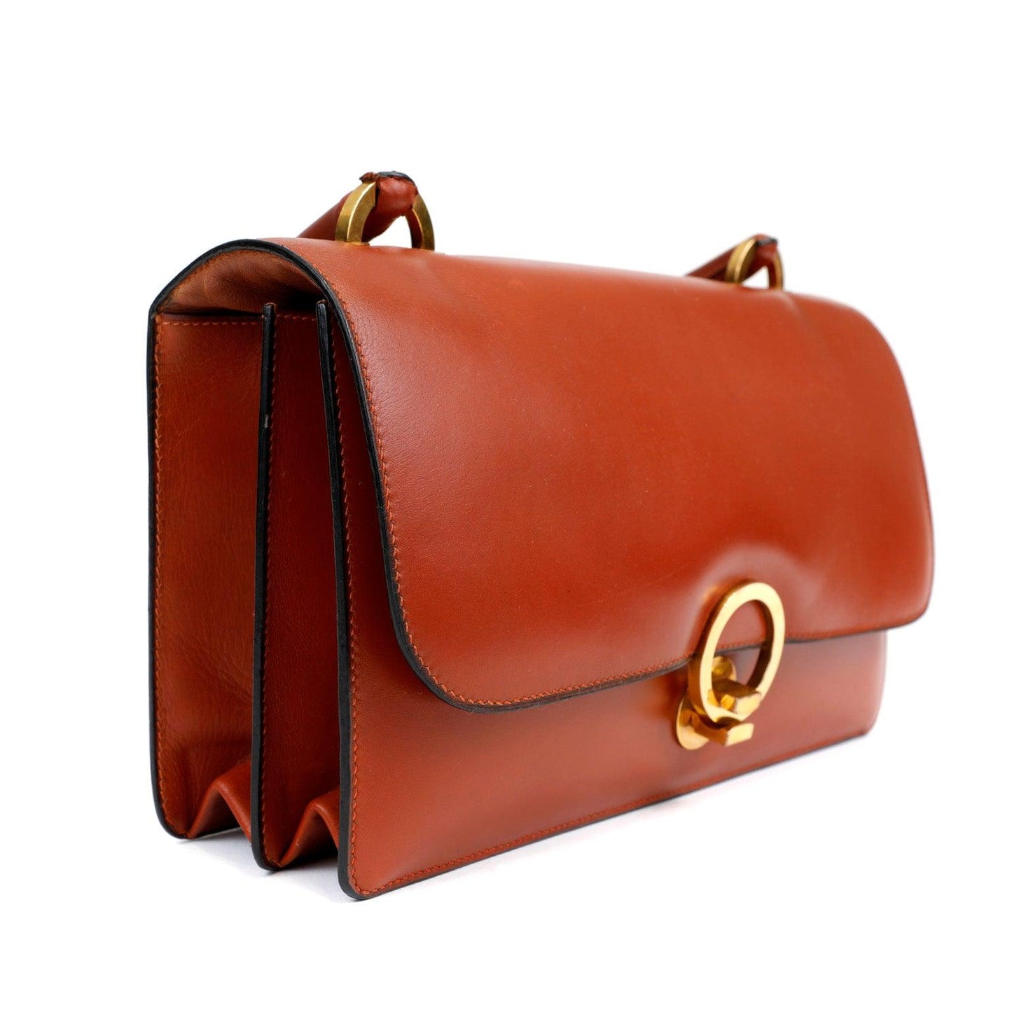 Hermes Luxury Box Calf Rust Lydia Bag W. Gold Travel Bag