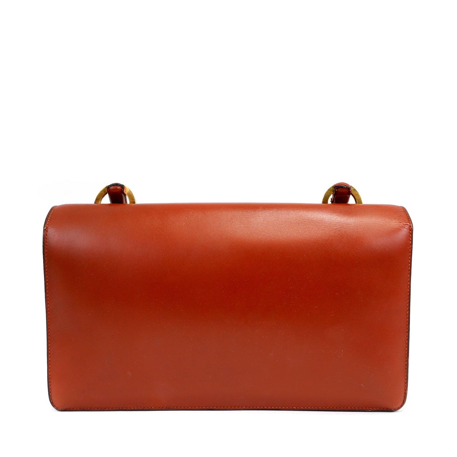Hermes Luxury Box Calf Rust Lydia Bag W. Gold Travel Bag