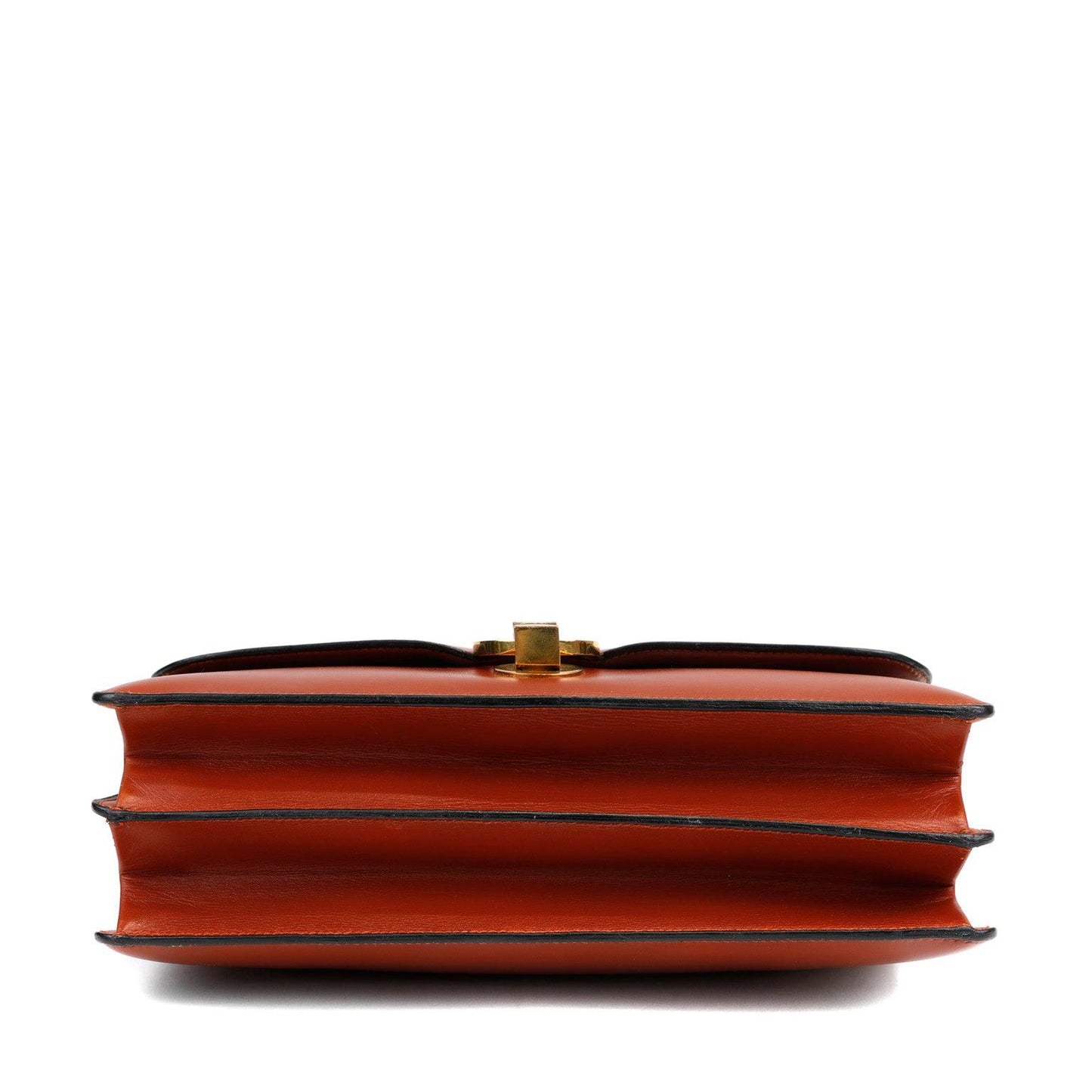 Hermes Luxury Box Calf Rust Lydia Bag W. Gold Travel Bag