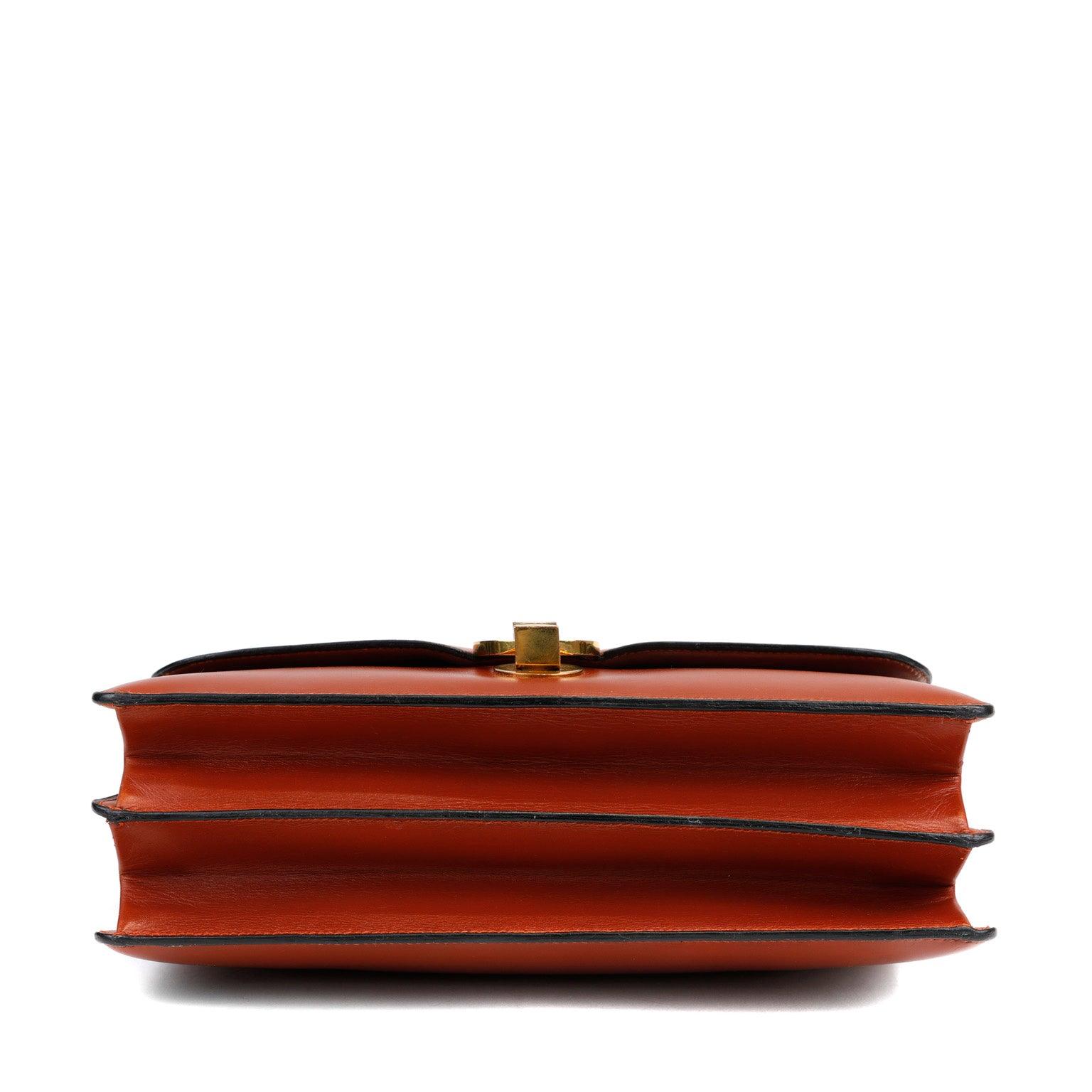 Hermes Luxury Box Calf Rust Lydia Bag W. Gold Travel Bag