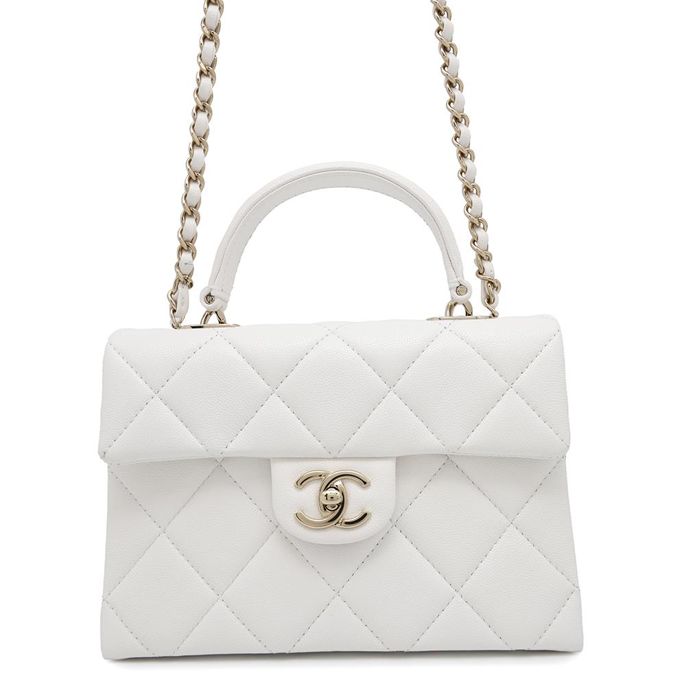 Chanel Matelasse 2way top handle WhiteAS4711 Caviar Leather Handbag