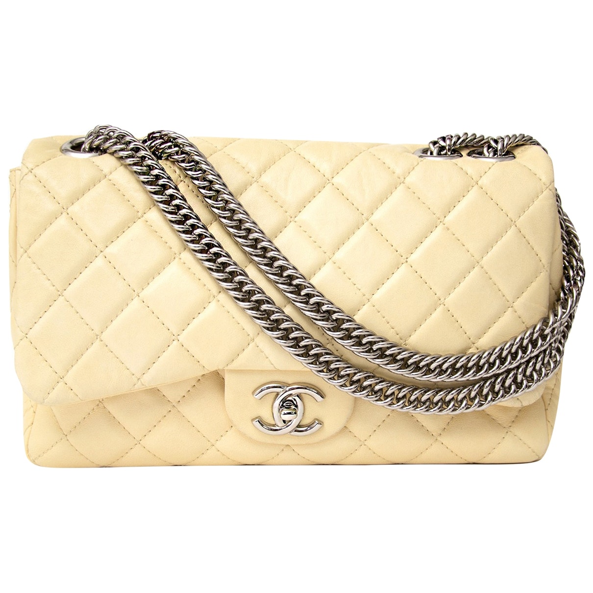 Chanel Timeless/classique Ecru Leather Handbag