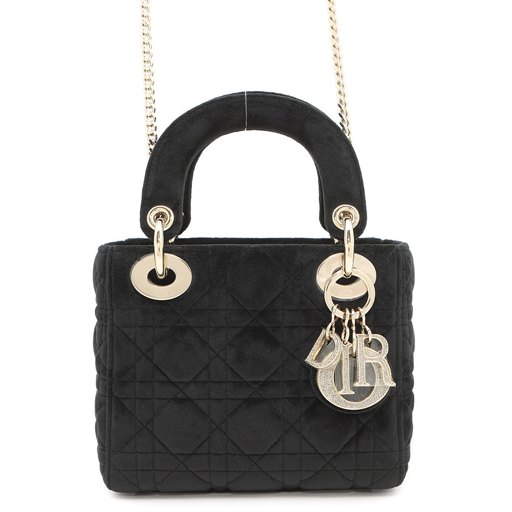 Dior Lady Velour Size Handbag Black Mini Travel Bag