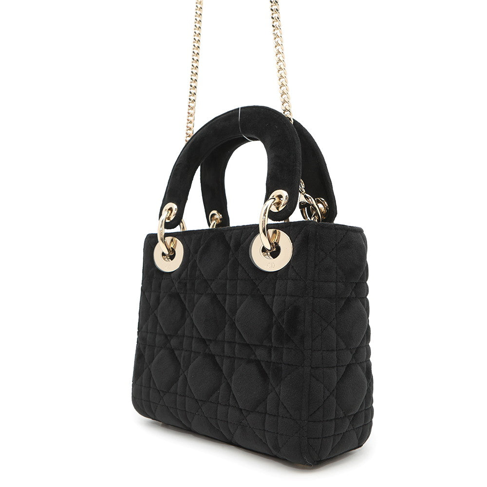 Dior Lady Velour Size Handbag Black Mini Travel Bag