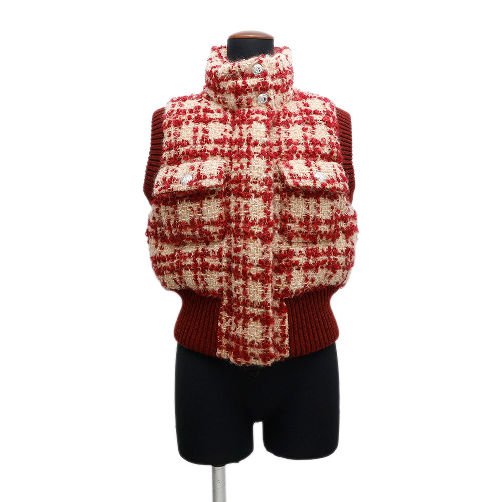 Chanel Tweed vest Wool 41 Polyester9 Nylon5 Red Handbag
