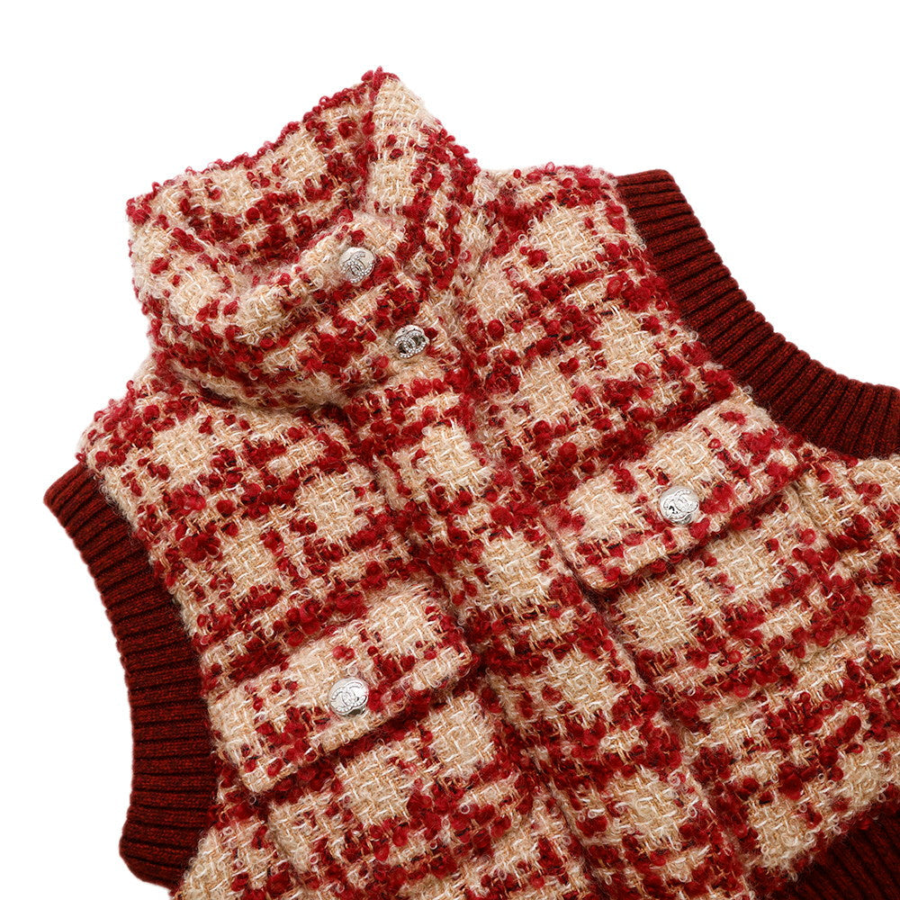Chanel Tweed vest Wool 41 Polyester9 Nylon5 Red Handbag