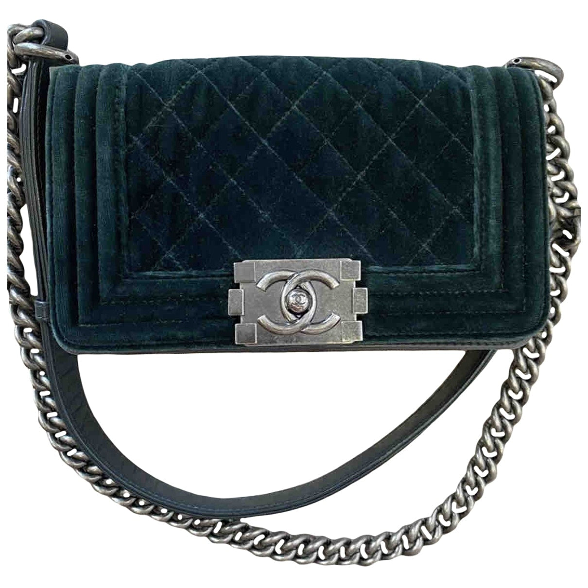 Chanel boy green velvet handbag