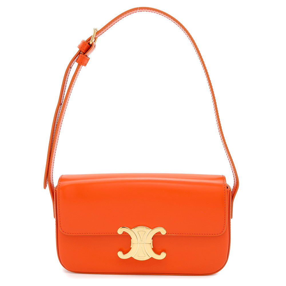 Triomphe Claude Shoulder Orange Bf Shiny Calf Leather Shoulder Bag