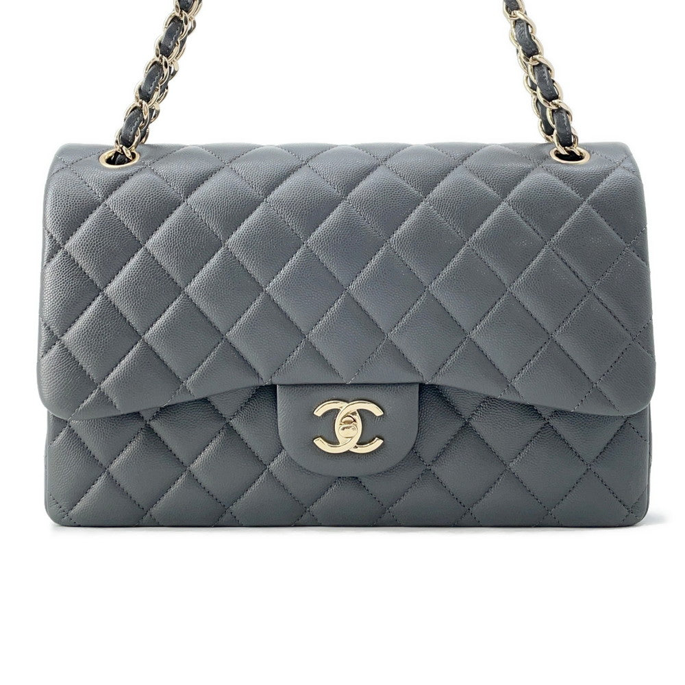 Chanel Jumbo Matelasse W Flap ChainShoulder GrayA58600 Leather Shoulder Bag