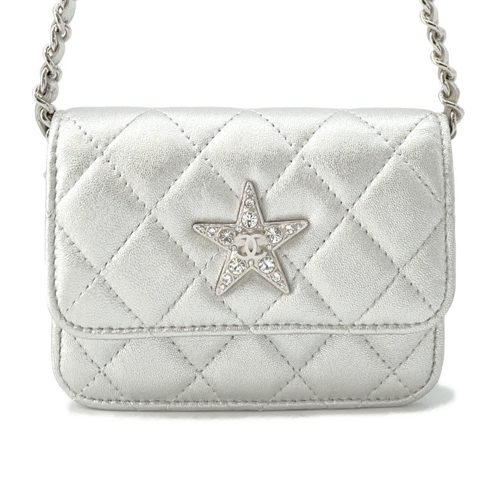 Chanel Matelasse Star Motif ChainCard Lambskin Silver Wallet Case