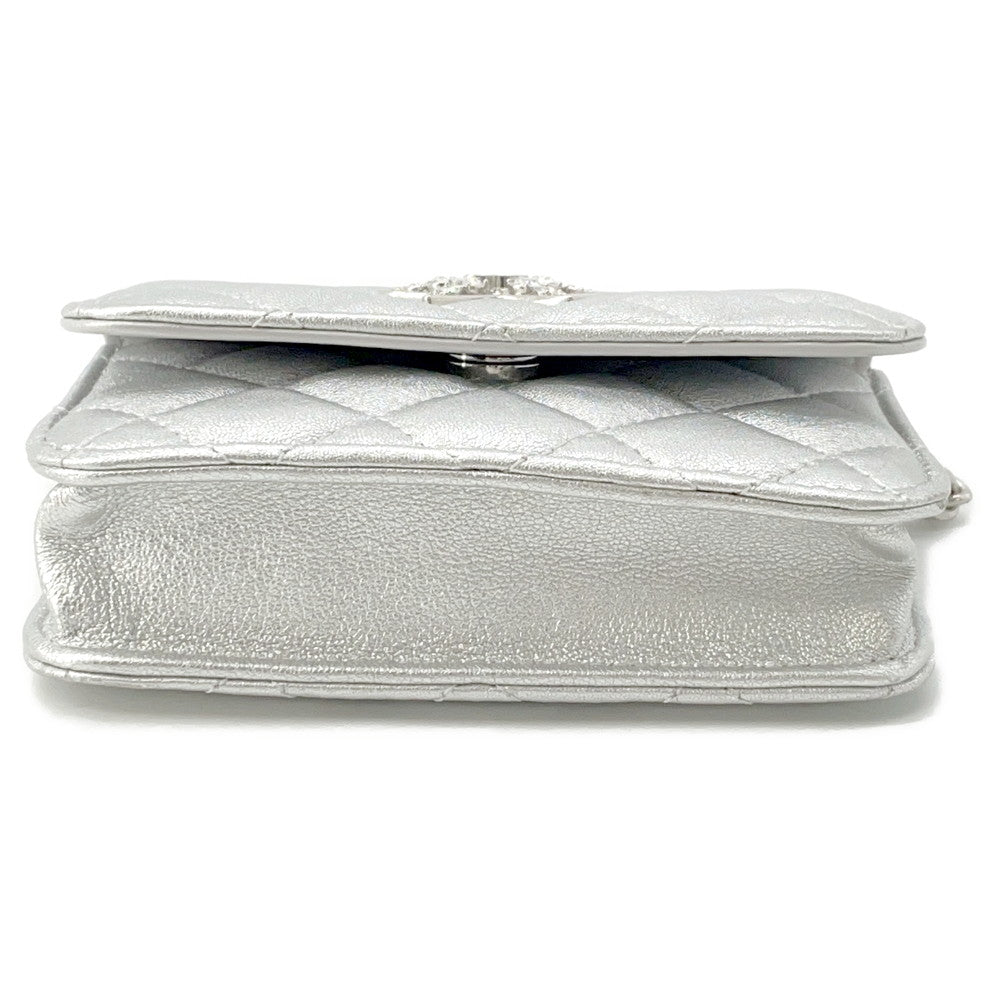 Chanel Matelasse Star Motif ChainCard Lambskin Silver Wallet Case