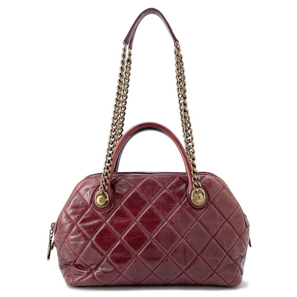 Chanel Matelasse 2WAY Bowling Bordeaux Leather Handbag
