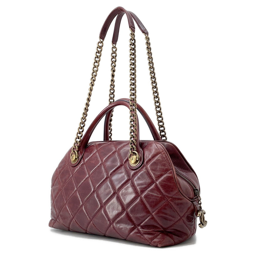Chanel Matelasse 2WAY Bowling Bordeaux Leather Handbag