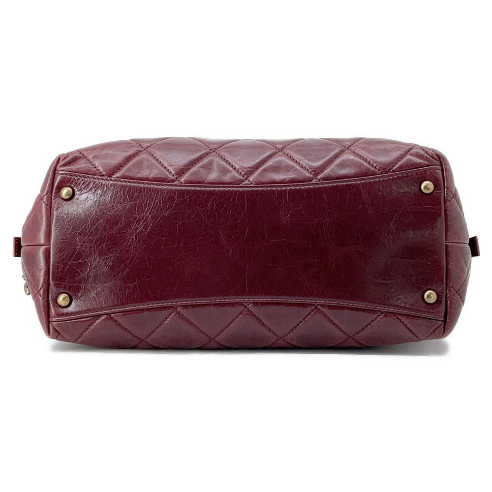 Chanel Matelasse 2WAY Bowling Bordeaux Leather Handbag