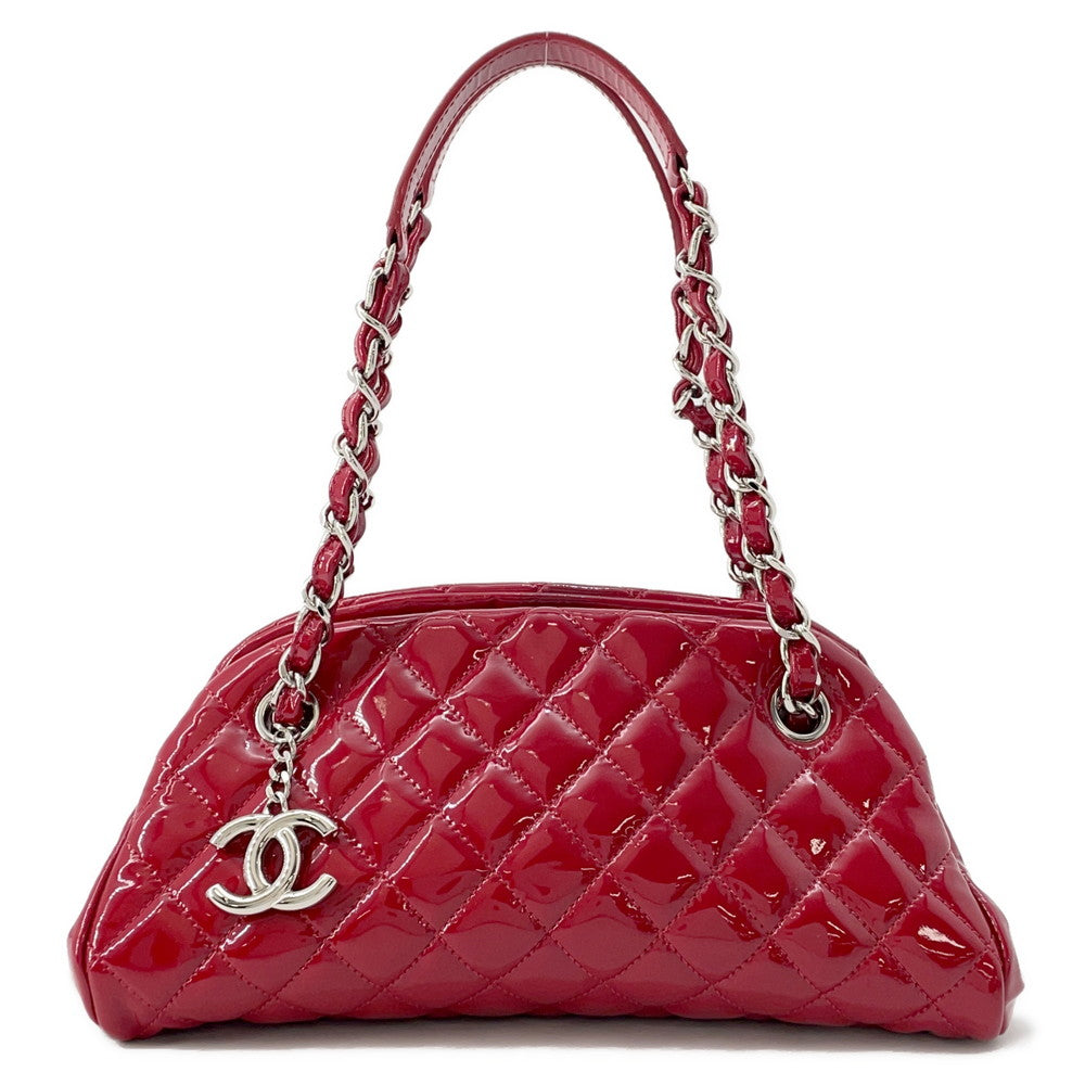Chanel Mademoiselle ChainBowling Patent Red Leather Handbag