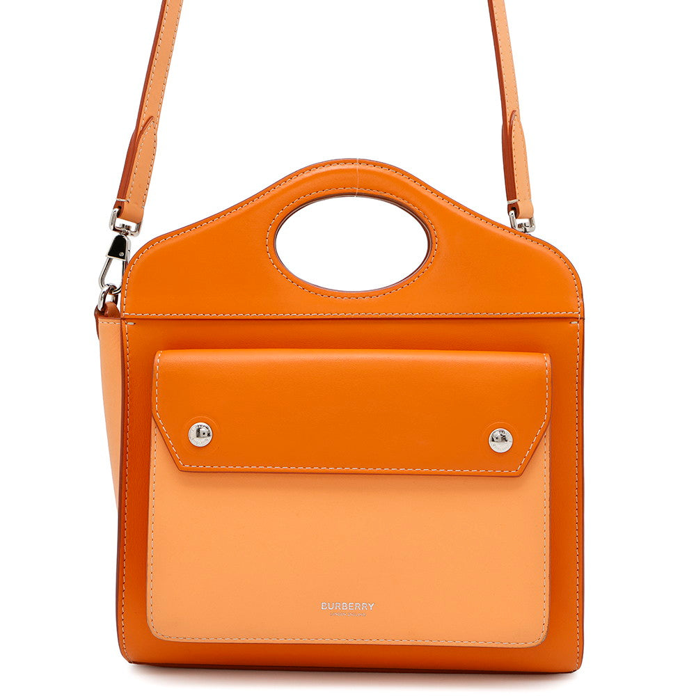 Burberry Pocket Bag 2Way Handbag Leather Orange Travel Bag