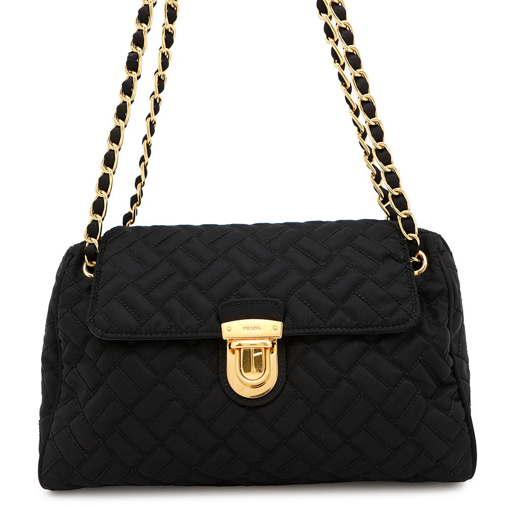Chainshoulder Bag Blackbr Nylon Quilted