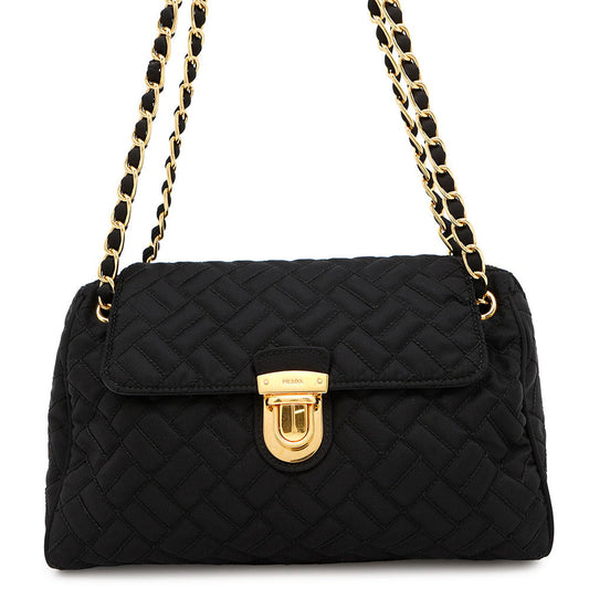 Chainshoulder Bag Blackbr Nylon Quilted