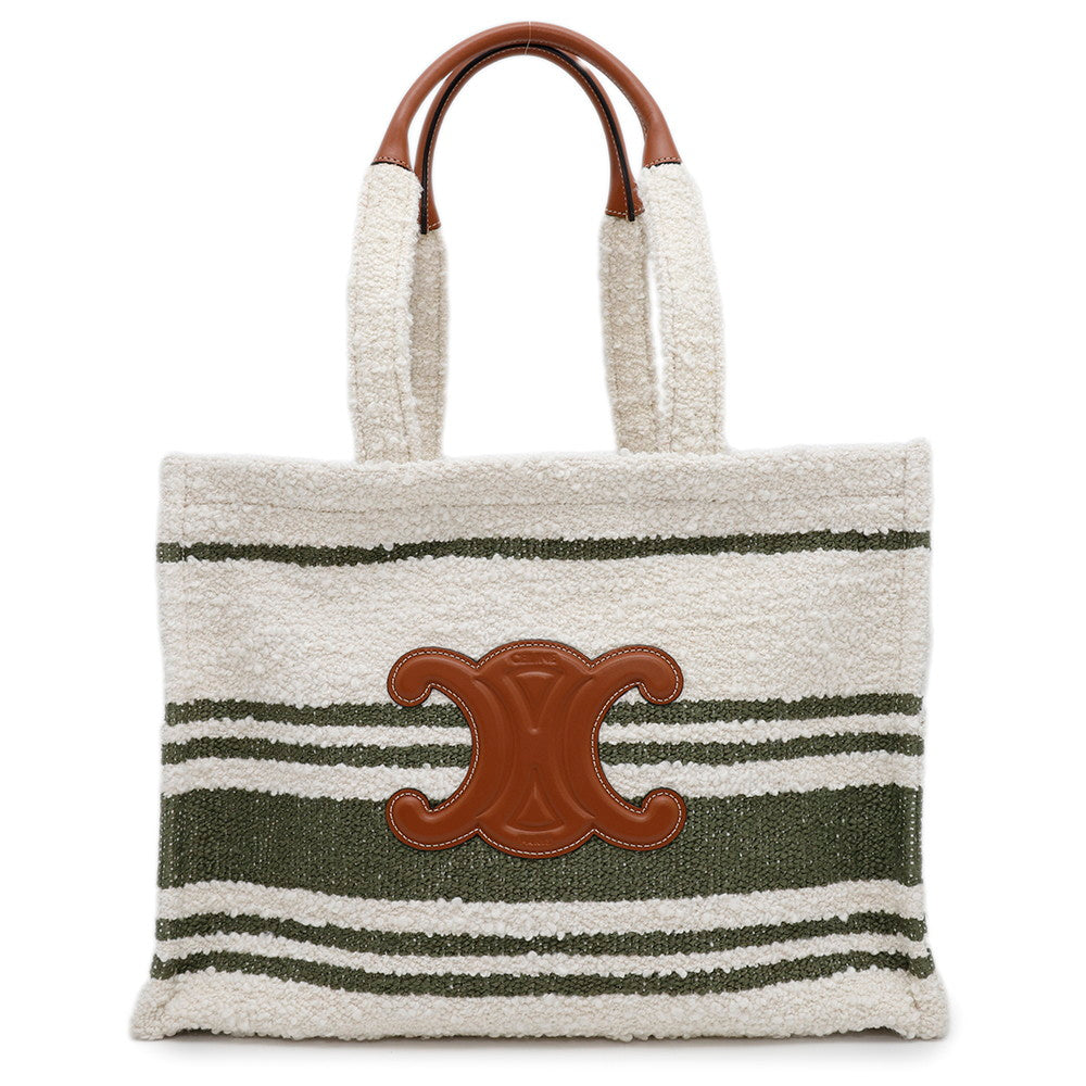 Triomphe Large Cabas Thais Tote Bag Green Leather Canvas