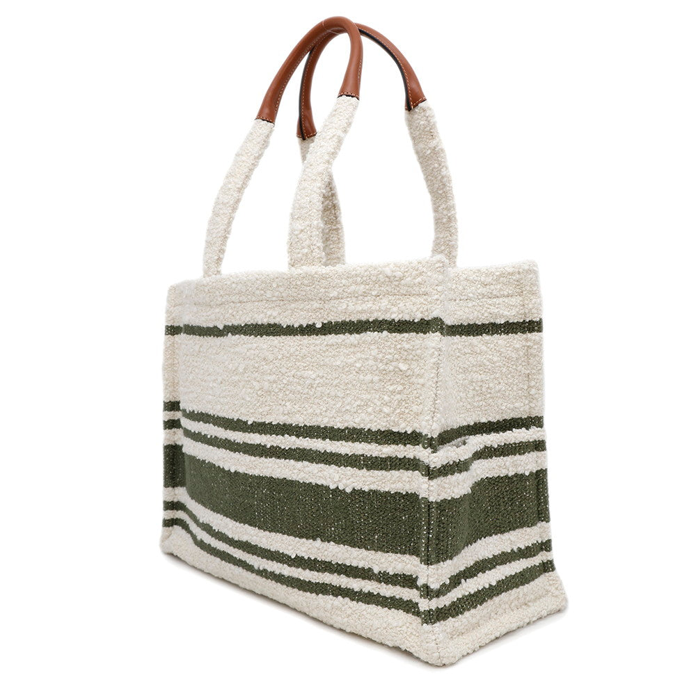Triomphe Large Cabas Thais Tote Bag Green Leather Canvas