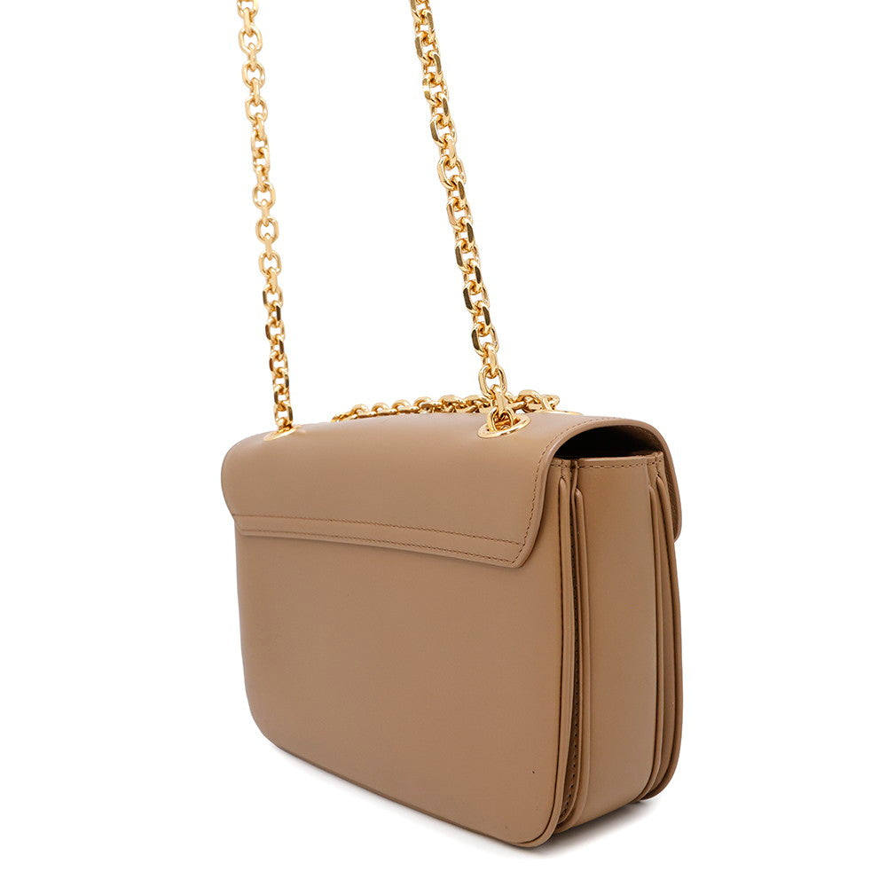 Cmedium Chainshoulder Calf Handbag Leather Beige Shoulder Bag