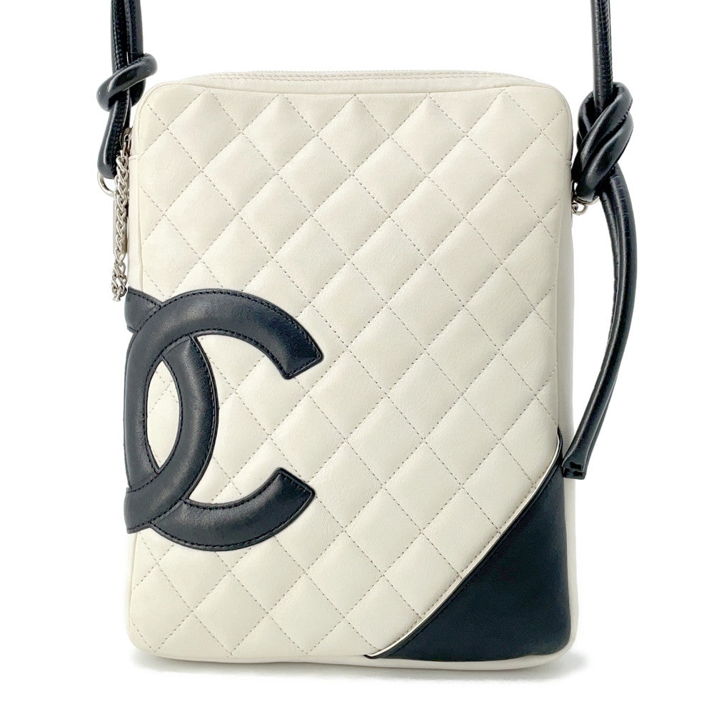 Chanel Cambon line BlackA25178 Calf White Leather Shoulder Bag