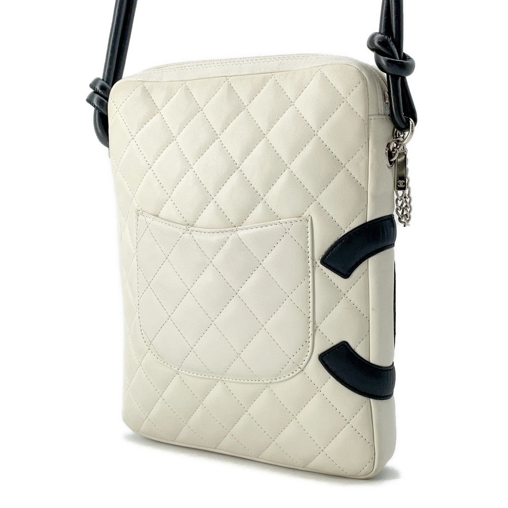 Chanel Cambon line BlackA25178 Calf White Leather Shoulder Bag