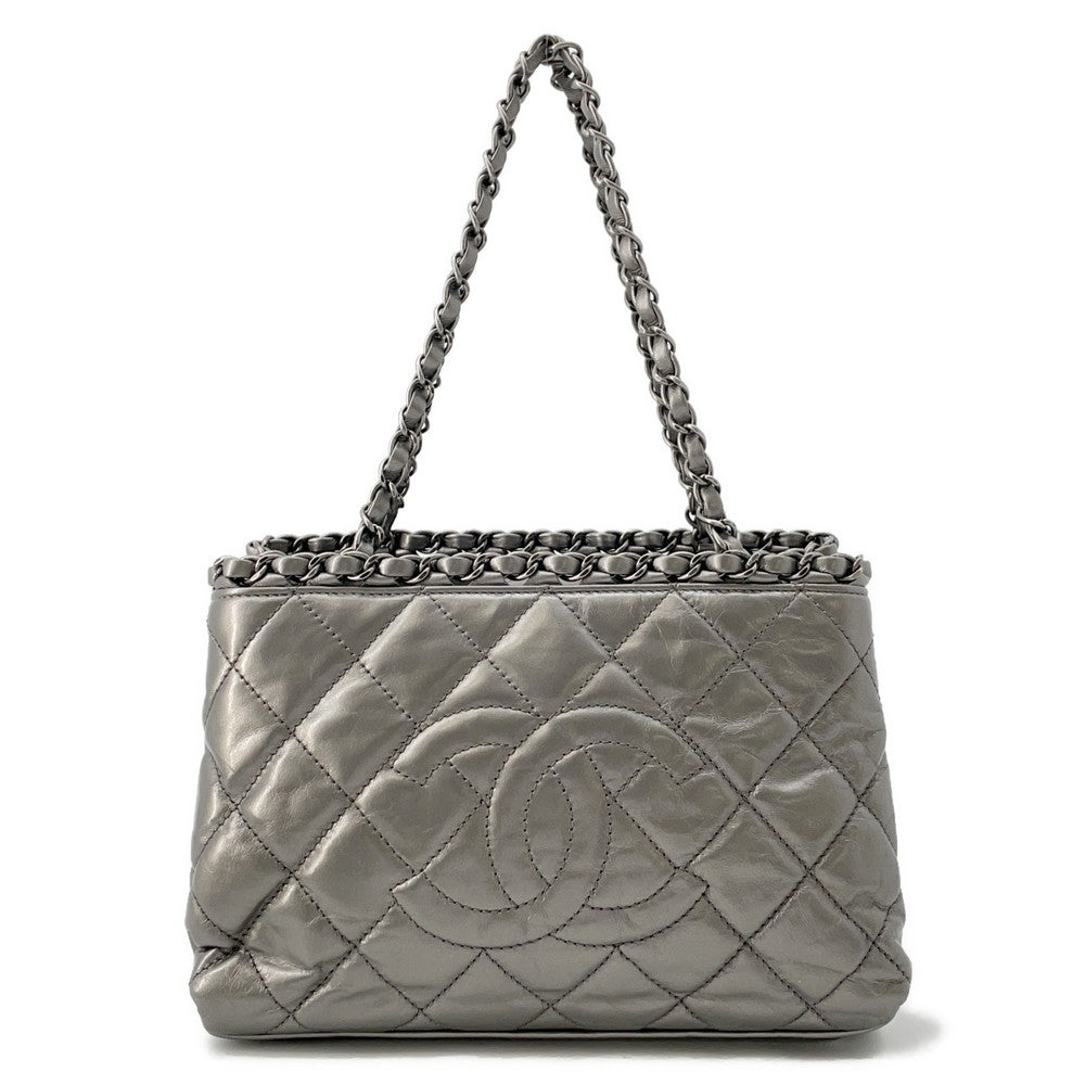 Chanel Matelasse CC Logo Me SilverA50494 Calf Leather Tote Bag