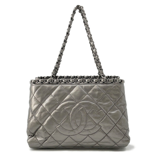 Chanel Matelasse CC Logo Me SilverA50494 Calf Leather Tote Bag