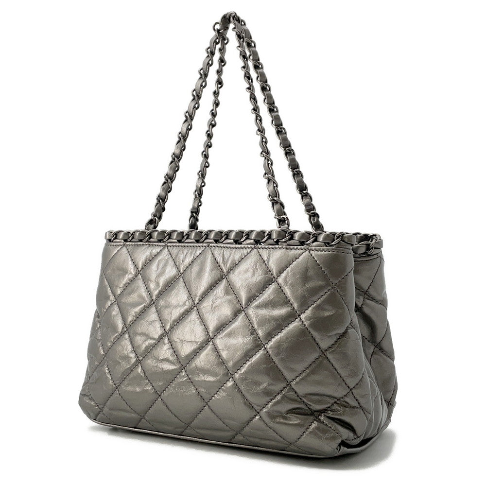 Chanel Matelasse CC Logo Me SilverA50494 Calf Leather Tote Bag