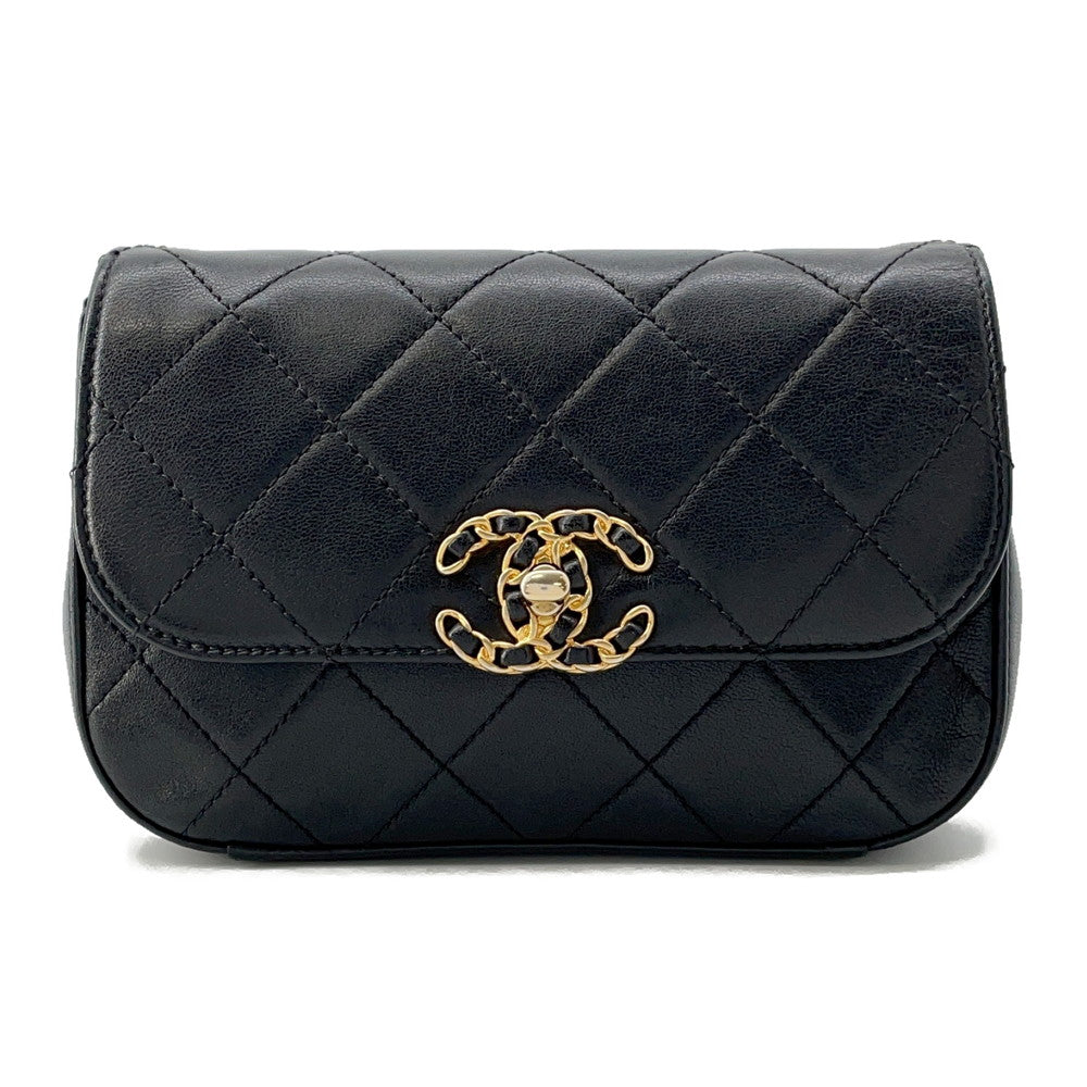 Chanel CHANEL19 Matelasse Waist Black Leather Handbag