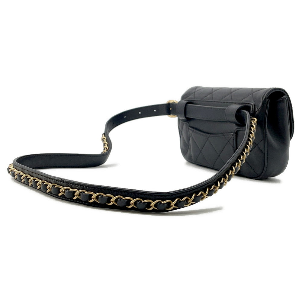 Chanel CHANEL19 Matelasse Waist Black Leather Handbag