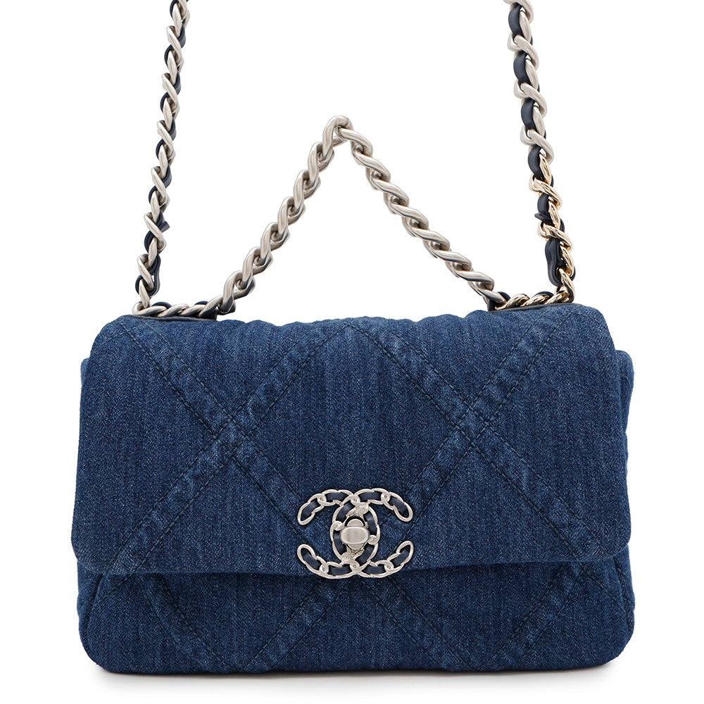 Chanel CHANEL19 ChainShoulder BlueAS1160 Denim Shoulder Bag