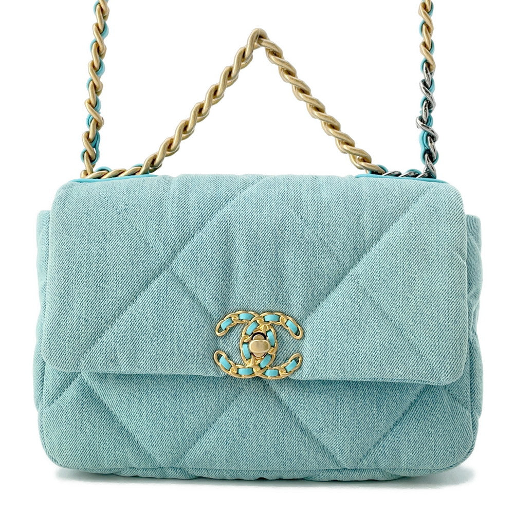 Chanel CHANEL19 ChainShoulder Turquise BlueAS1160 Denim Shoulder Bag