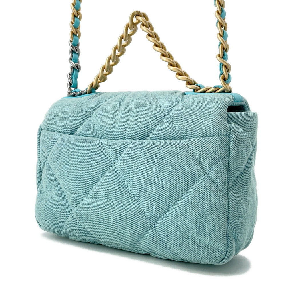 Chanel CHANEL19 ChainShoulder Turquise BlueAS1160 Denim Shoulder Bag