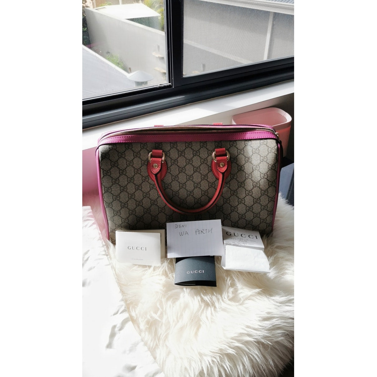 Gucci boston beige cloth handbag