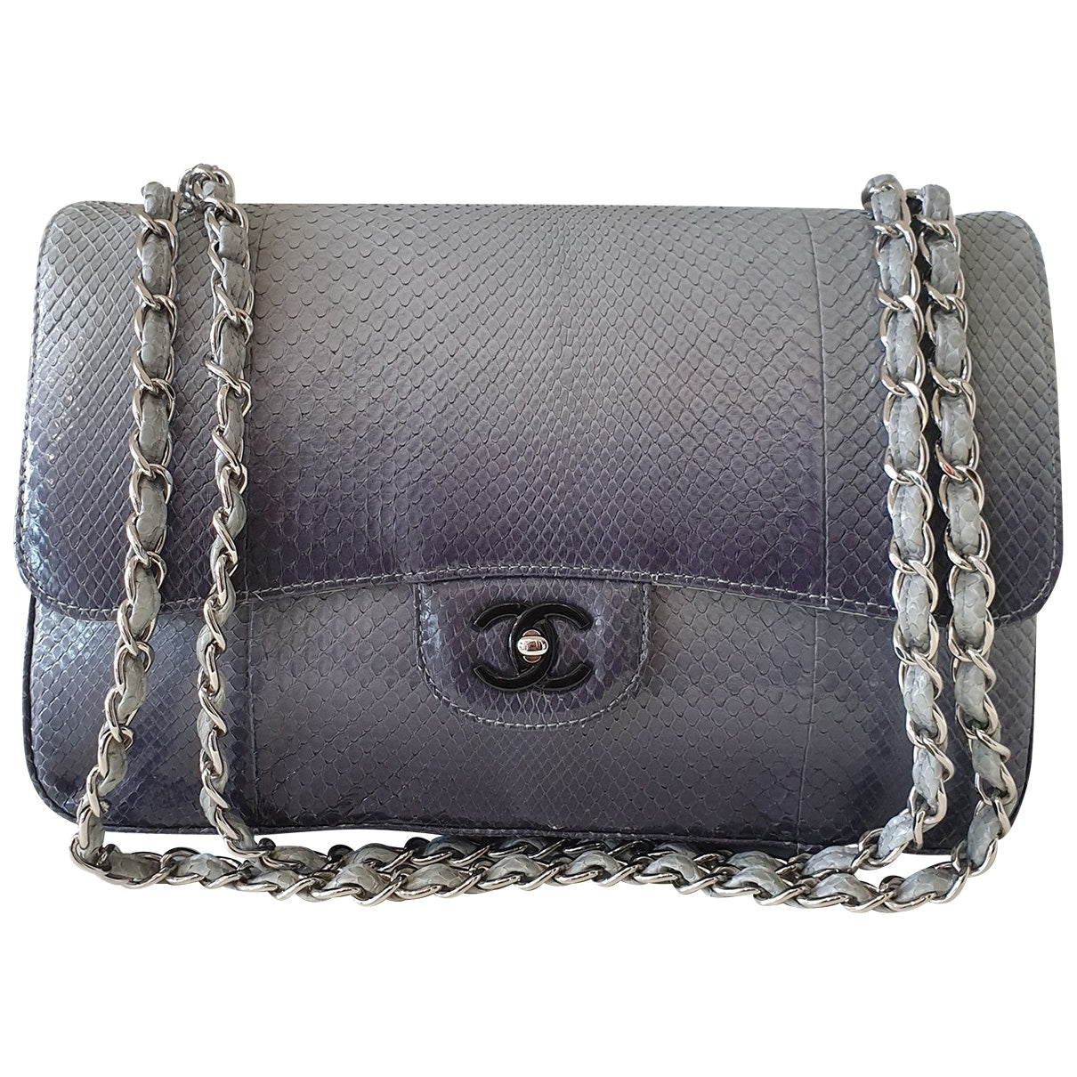 Chanel timeless/classique grey python handbag