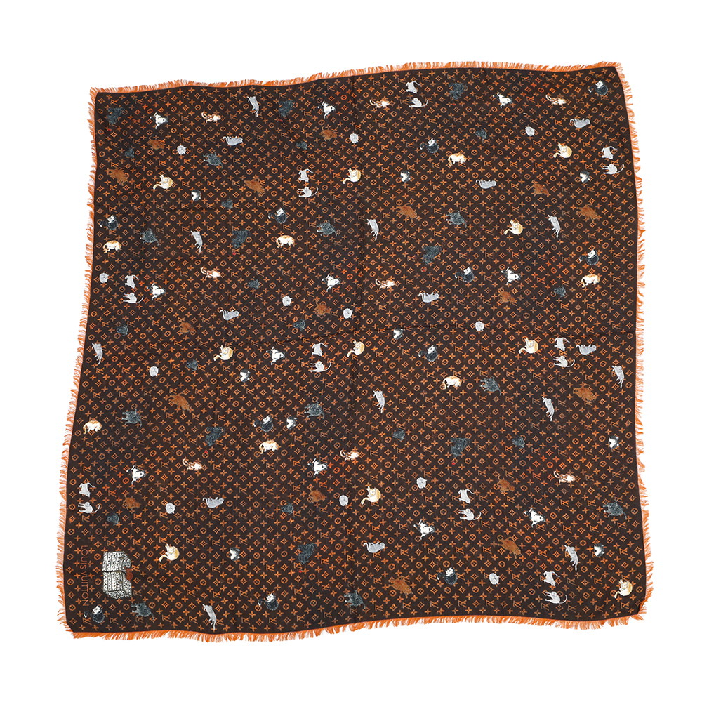 Louis Vuitton Stole・Catogram OrangeMP2265 Wool 61 Silk39 Brown Handbag