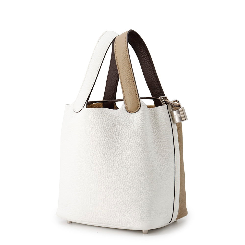 Picotin Lock Casaque Marfa New Macassar Taurillon Leather White Travel Bag