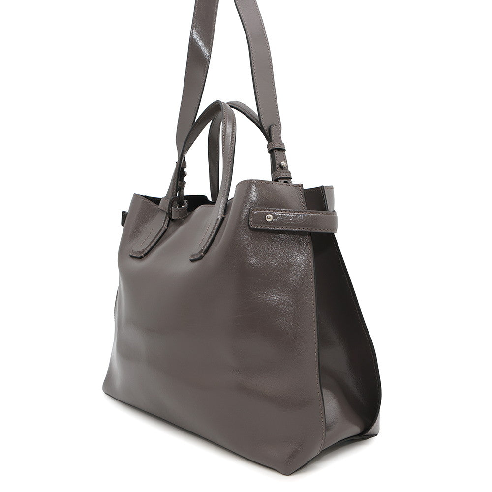 Burberry Soft Banner 2Waybag Handbag Leather Gray Travel Bag