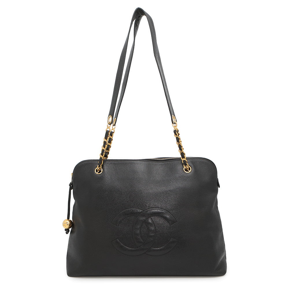 Chanel CC Logo Cocoball BlackA03578 Caviar Leather Tote Bag