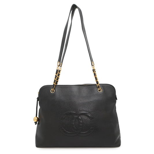 Chanel CC Logo Cocoball BlackA03578 Caviar Leather Tote Bag