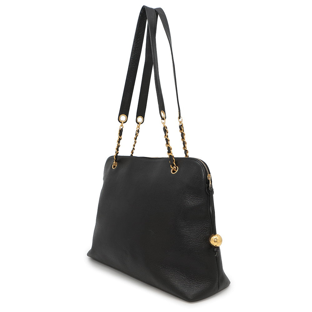 Chanel CC Logo Cocoball BlackA03578 Caviar Leather Tote Bag