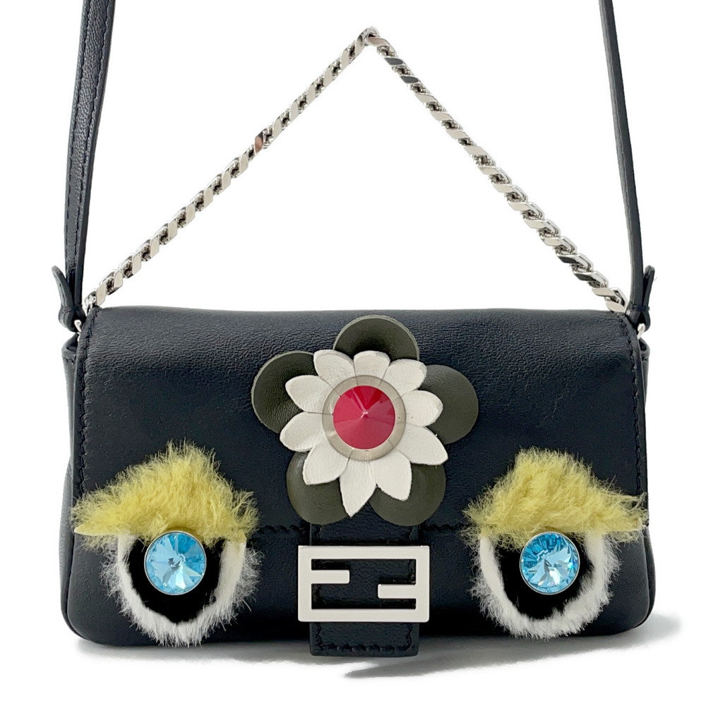 Fendi ?Monster Shoulder Black8M0354 Leather Micro Shoulder Bag